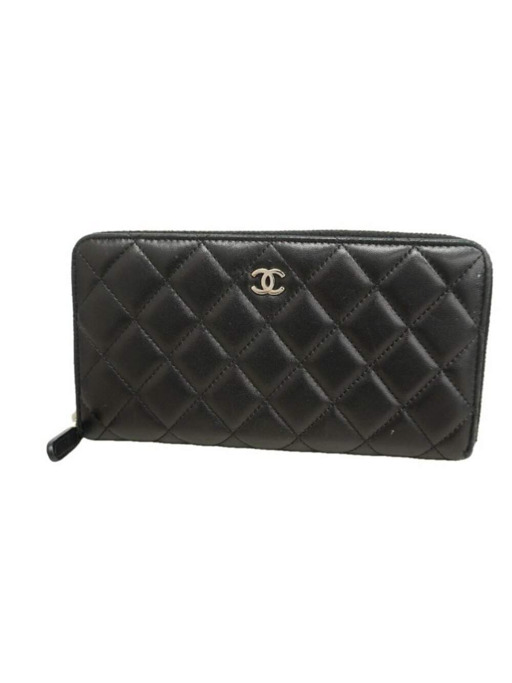 Chanel Wallet Quilted Lambskin Black Silver